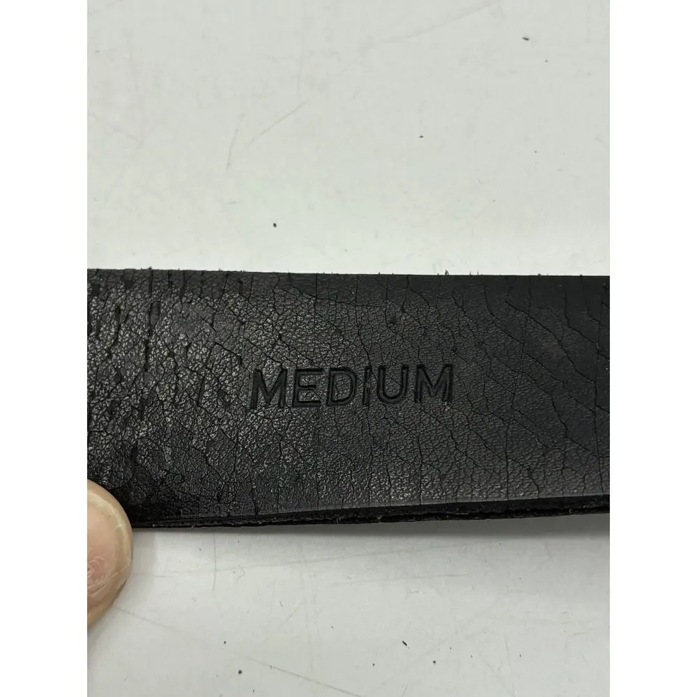 Calvin Klein Black Alligator Embossed Leather Belt Medium Brass Buckle